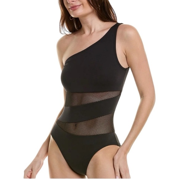 Carmen Marc Valvo One Shoulder Mesh Cutout Swimsuit Olive Green 12 NWOT - Picture 7 of 8